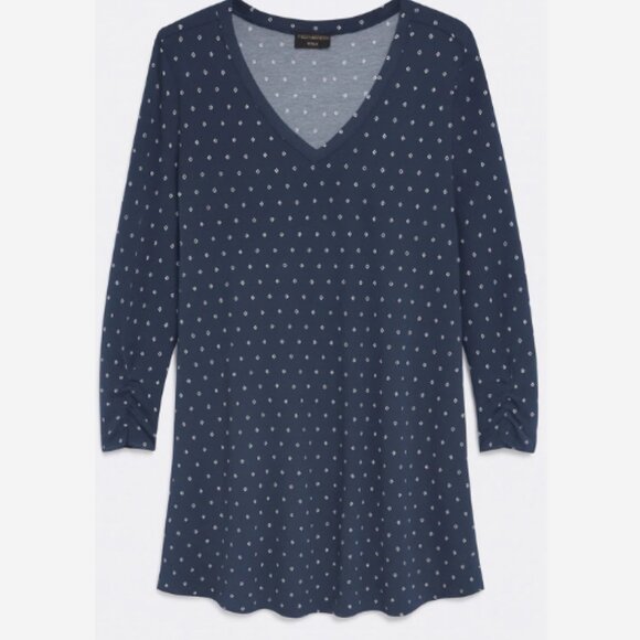 Lane Bryant Tunic Top Women's 18/20 Navy/White Diamonds Ruched Cuff Stretch - Picture 3 of 4